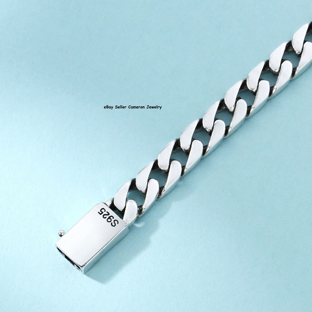 Pure S925 Sterling Silver Chain 7mm Cuban Curb Link Bracelet 7.1-7.9inch L