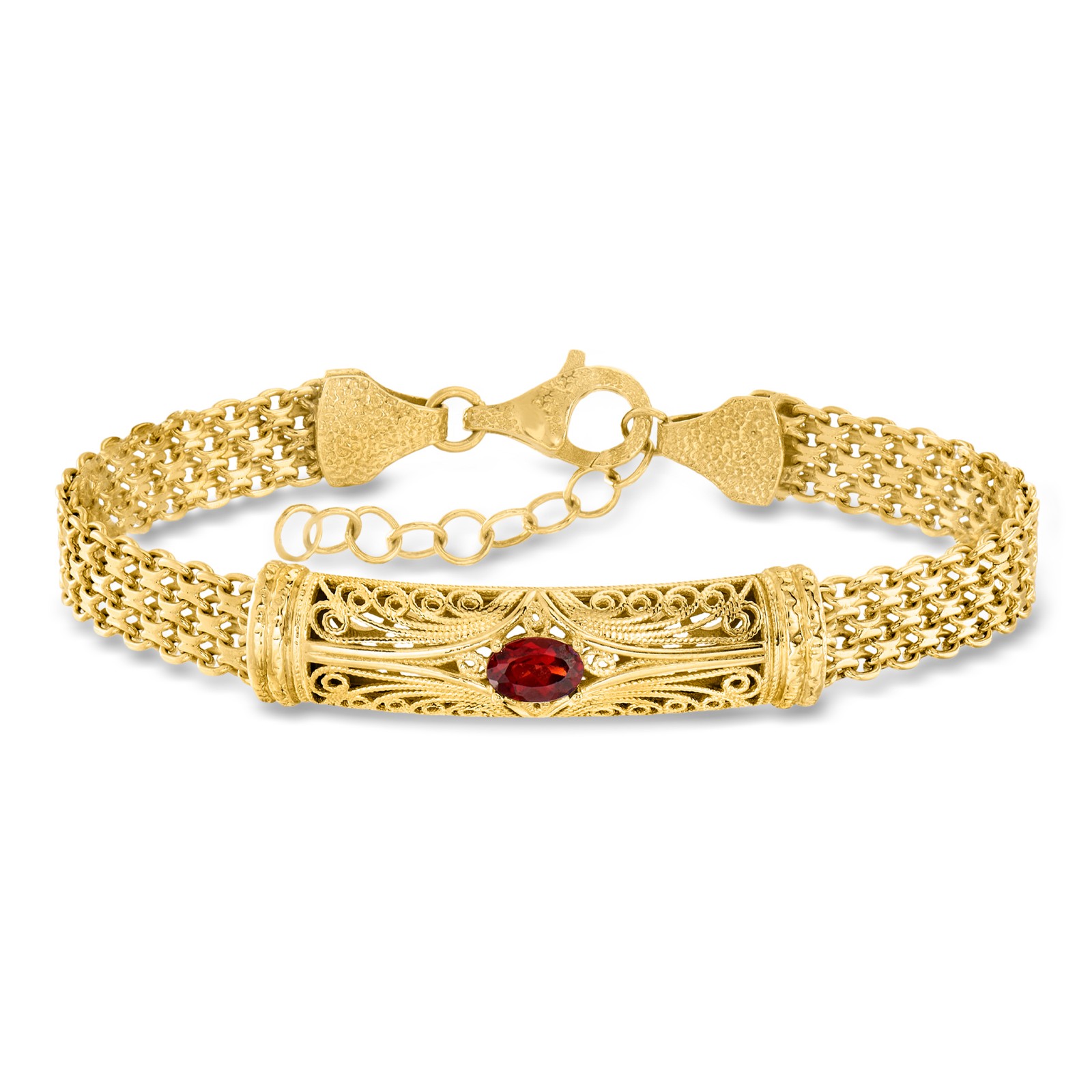 0.70 Carat Garnet Filigree Bracelet in 18kt Gold Over Sterling. 7 inches