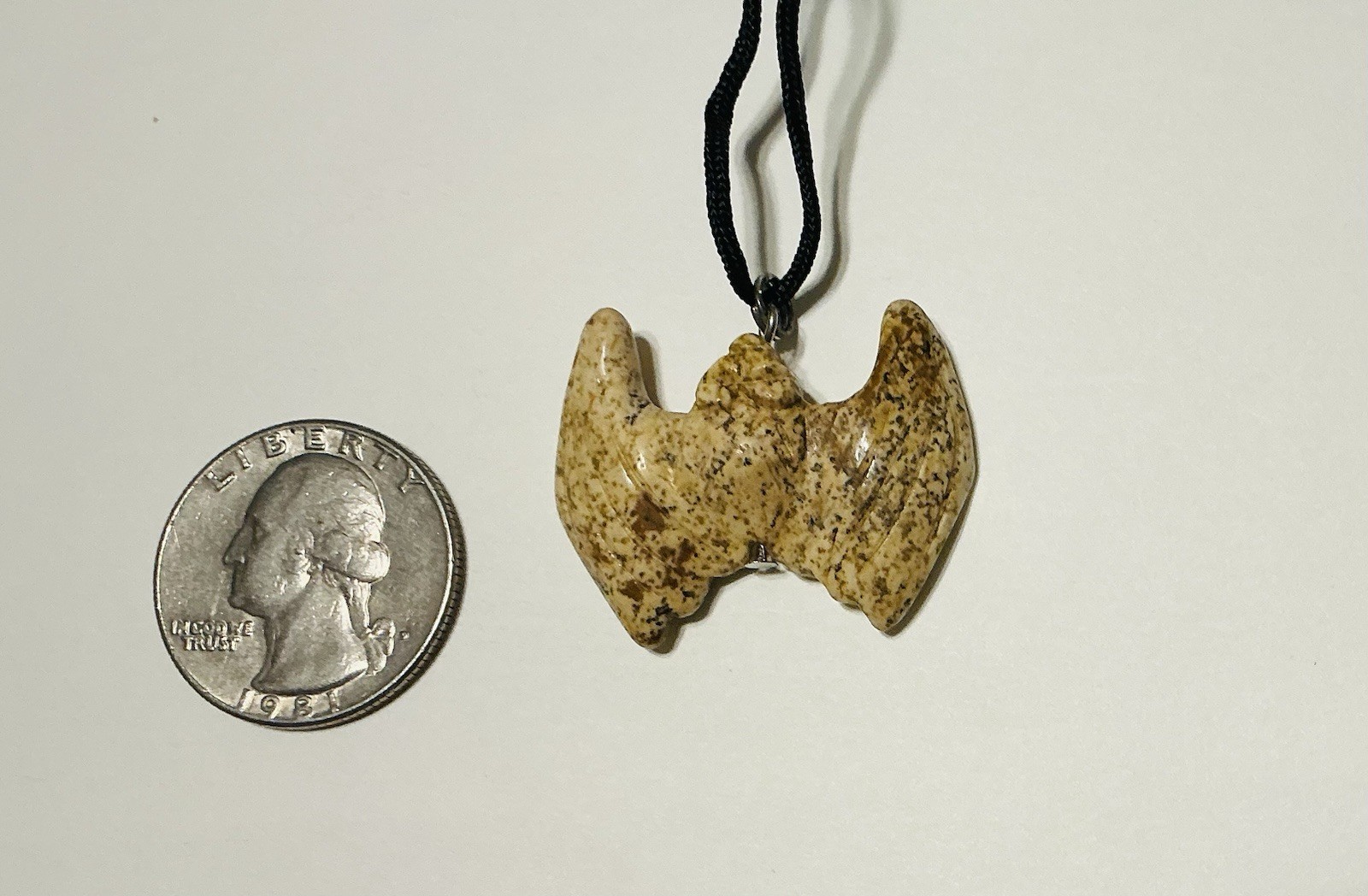 Light Brown Picture Jasper Hand Carved Bat Pendant