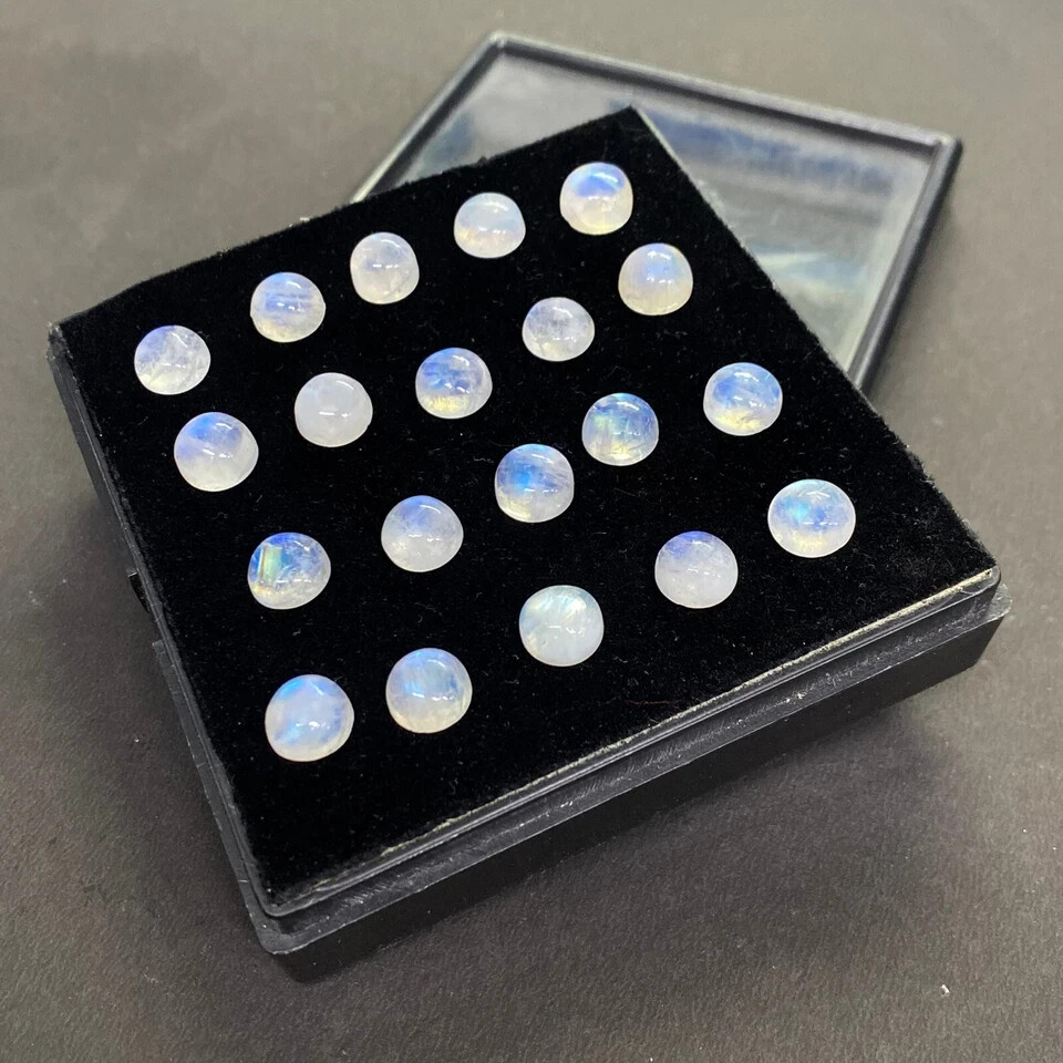 AAA+ Natural Rainbow Moonstone Cabochon Round Shape Loose Gemstone