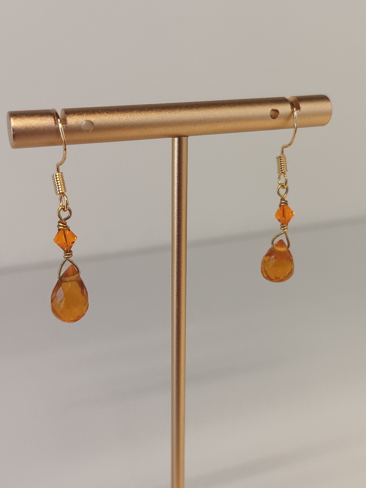 Citrine Dangle Earrings Gold Plated Sterling Silver Orange Swarovski Crystal