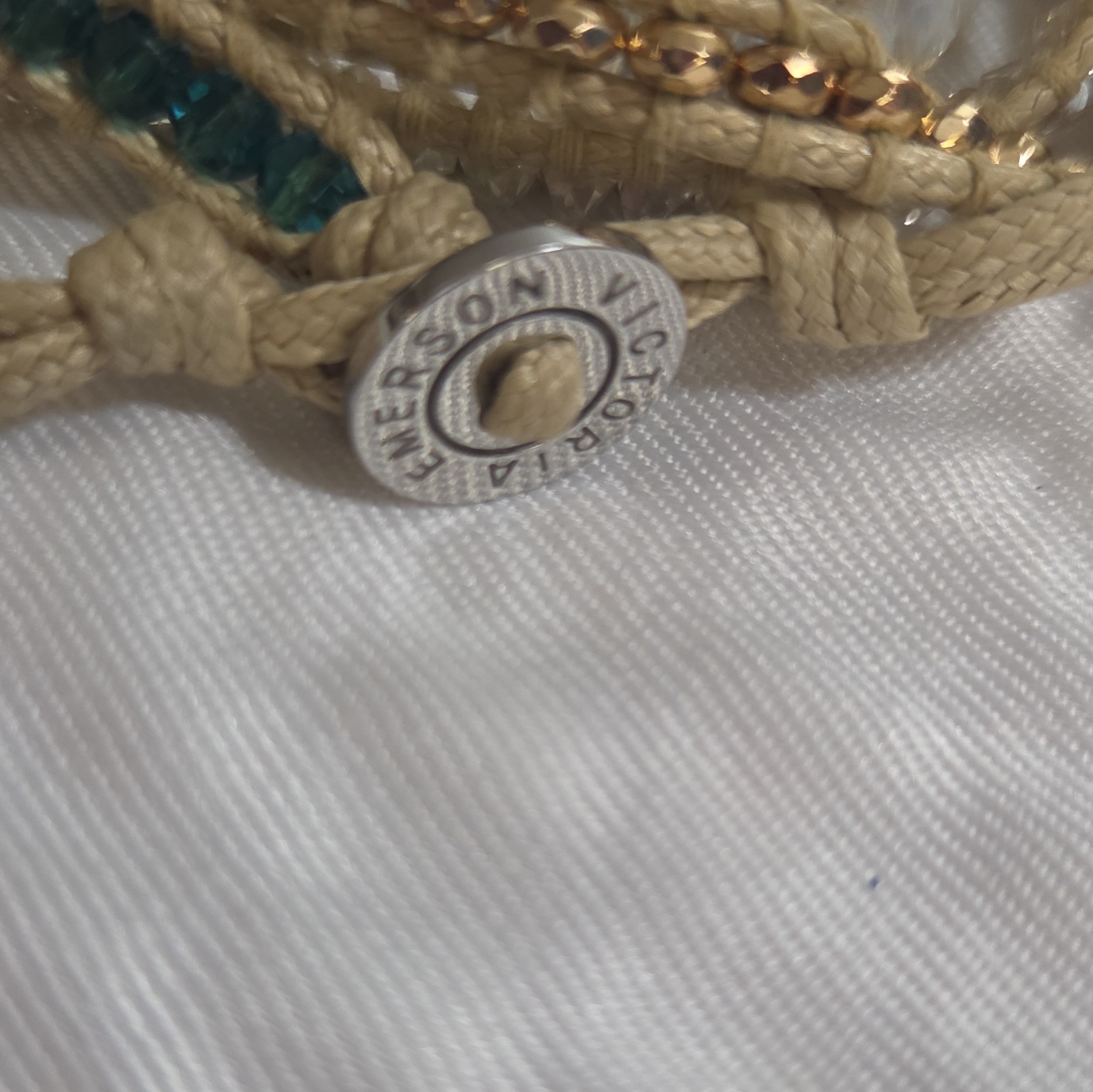 Victoria Emerson Beige Cord Wrap Bracelets Turquoise/Gold Button