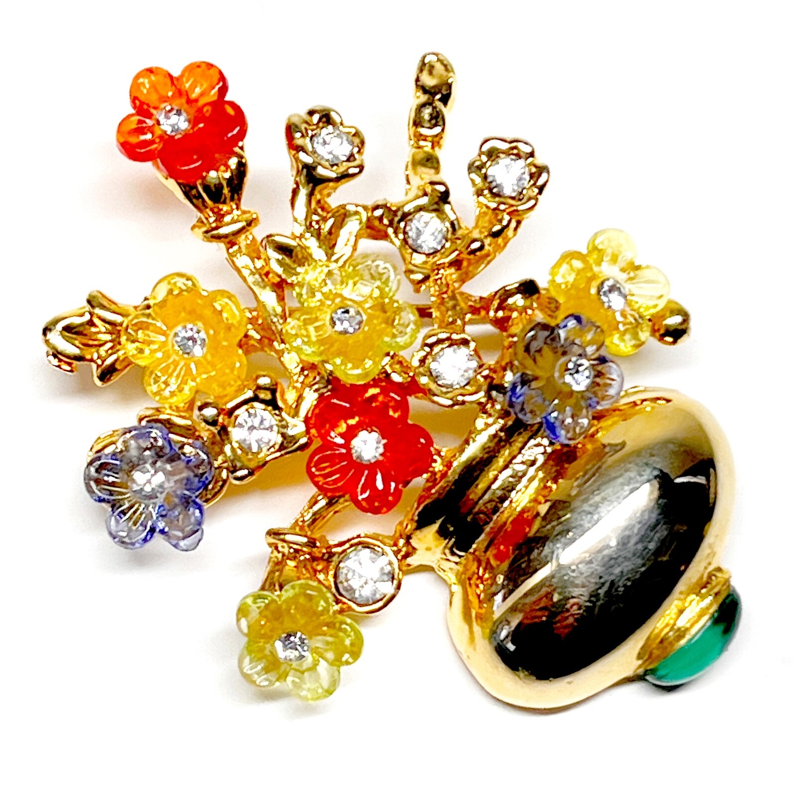 Gold Tone Brooch Gardinetto Molded Lucite Flowers Jelly Belly Rhinestone UV glow