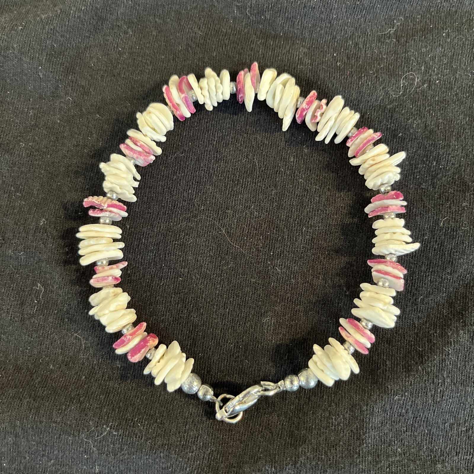 Vintage Hawaiian White And Pink Puka Shell Chunky Large 9.5in Bracelet Or Anklet
