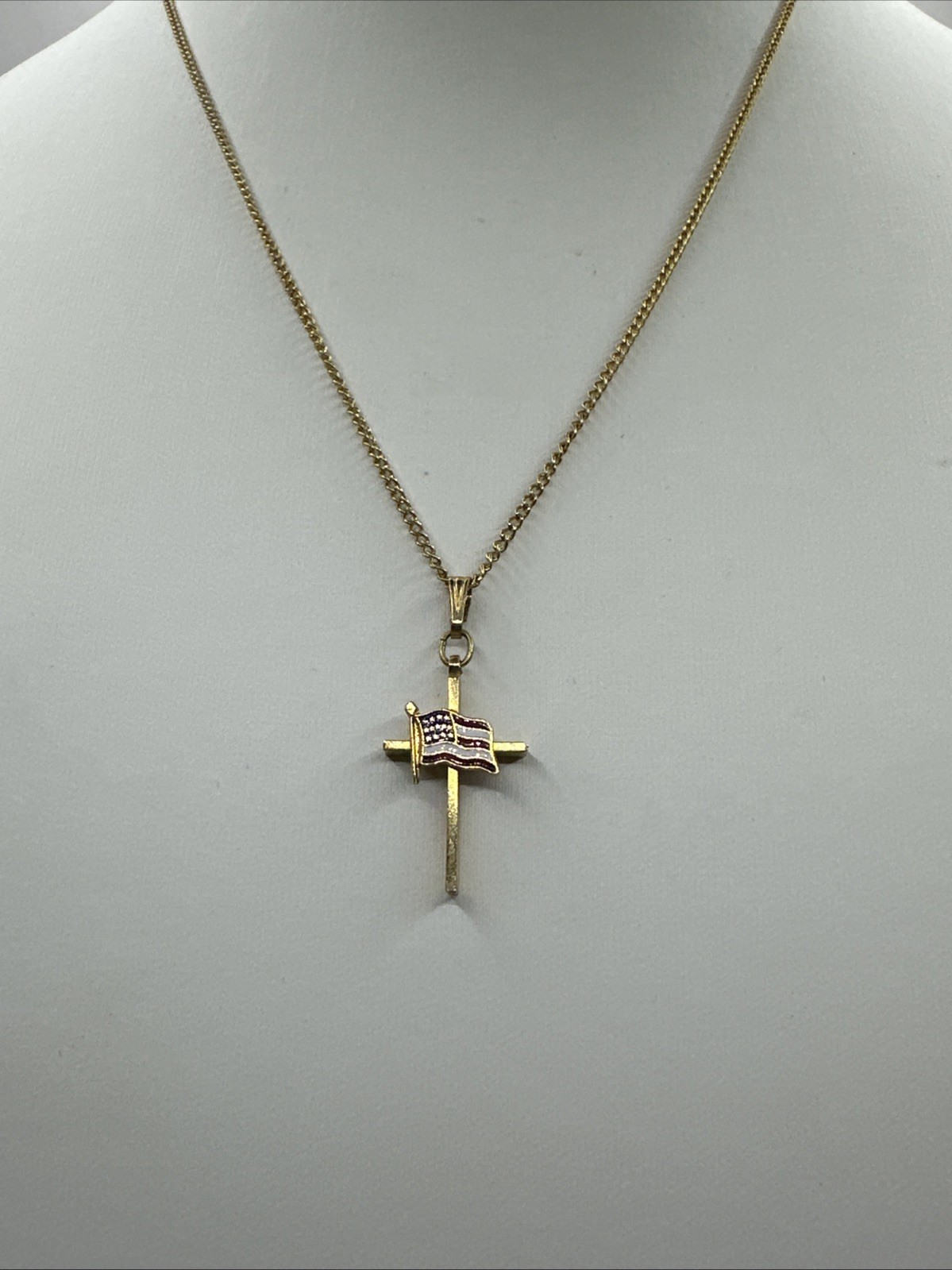 Patriot Cross American Flag Independence Day Religious Jewelry Pendant Necklace