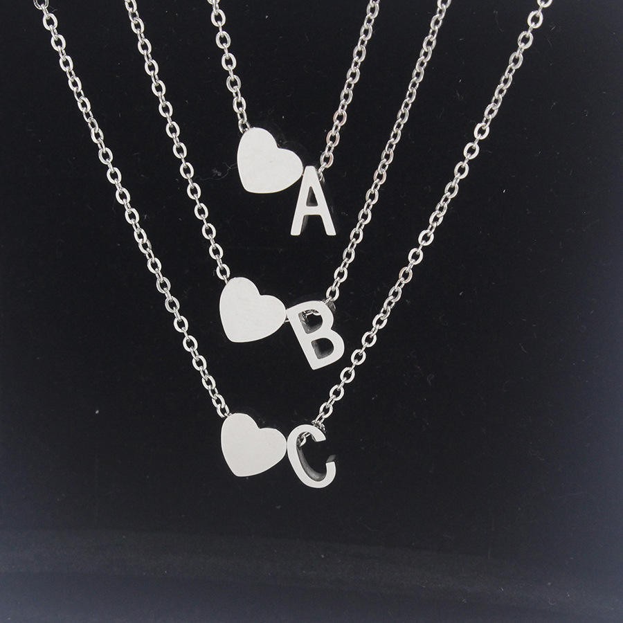 Tiny Heart Initial Necklace Gold, Silver or Rose Gold Letter Pendant Adj 18-20″