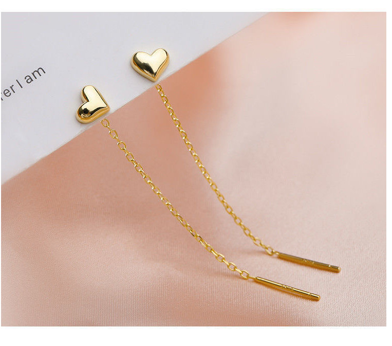 3″ Threader Gold Hearts Earrings Stainless Steel Elegant Fashion Drop PE9