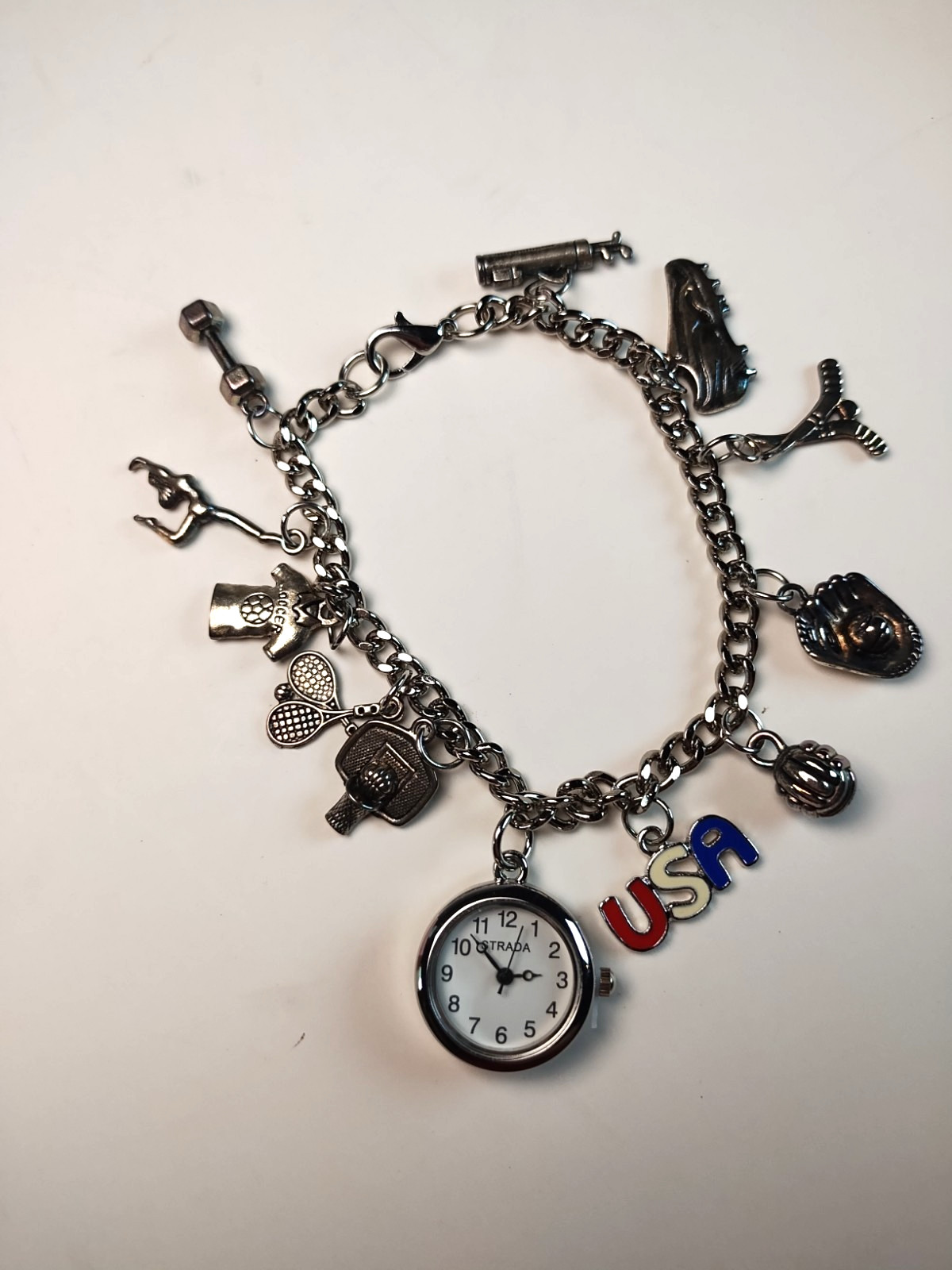 STRADA New Old Stock Sports Charm Bracelet Watch Golf Tennis Baseball Soccer