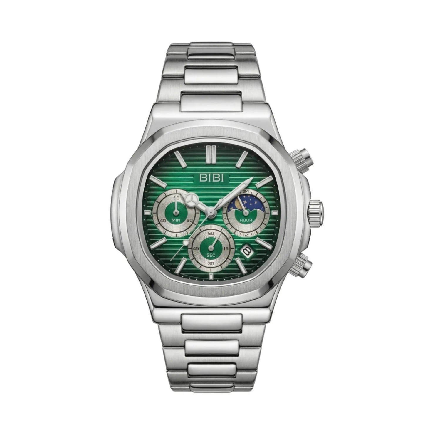 BIBI B0236 Quartz Green Dial Chronograph Date 31mm Silver Watch