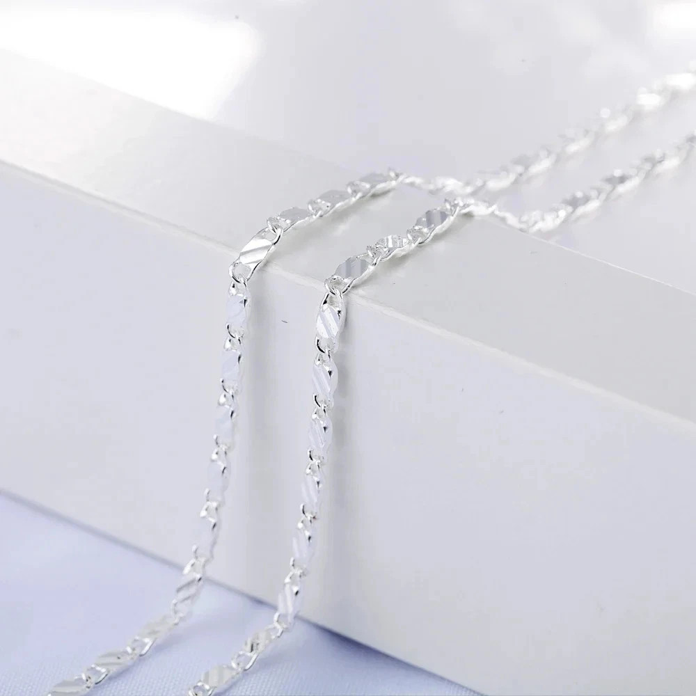New 925 Sterling Silver fine 2MM flat Clavicle chains Necklaces for Men Women