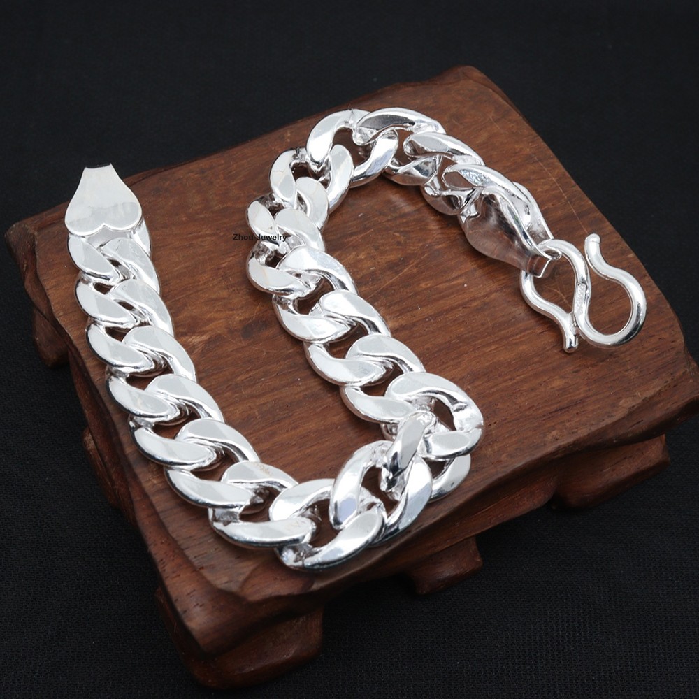 New Pure 999 Fine Silver Bracelet 12mm Curb Link Chain 21cm/8.26inch Men Women