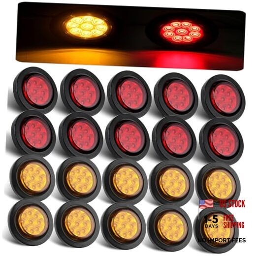 2″ Round LED Marker Lights 9 LEDs w/Reflectors, 10 Amber & 10 Red 2 inch LED