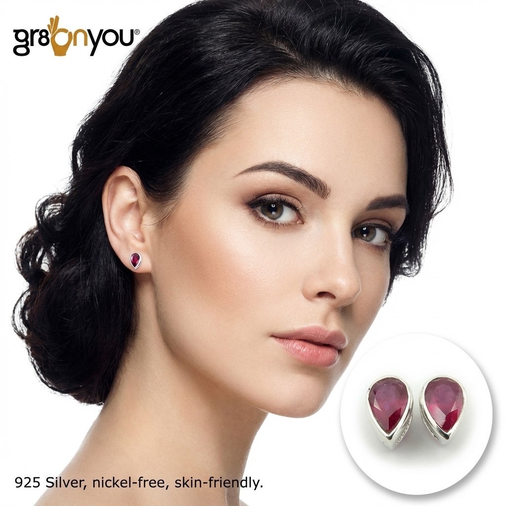 gr8onyou Daily | Premium Sterling Silver Ruby Earrings | Safely Made