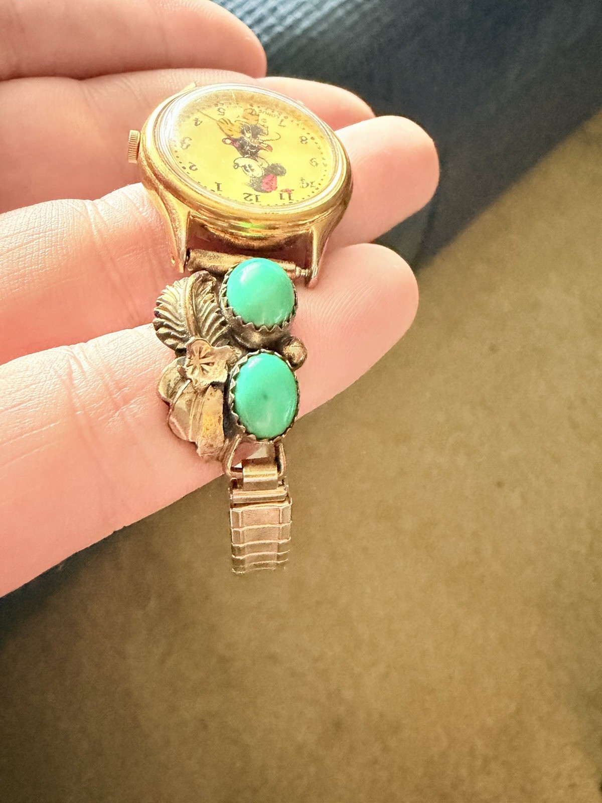 Vintage Navajo Betty Thomas 12K Gold Filled Turquoise Watch Tips 1980/90s Minnie