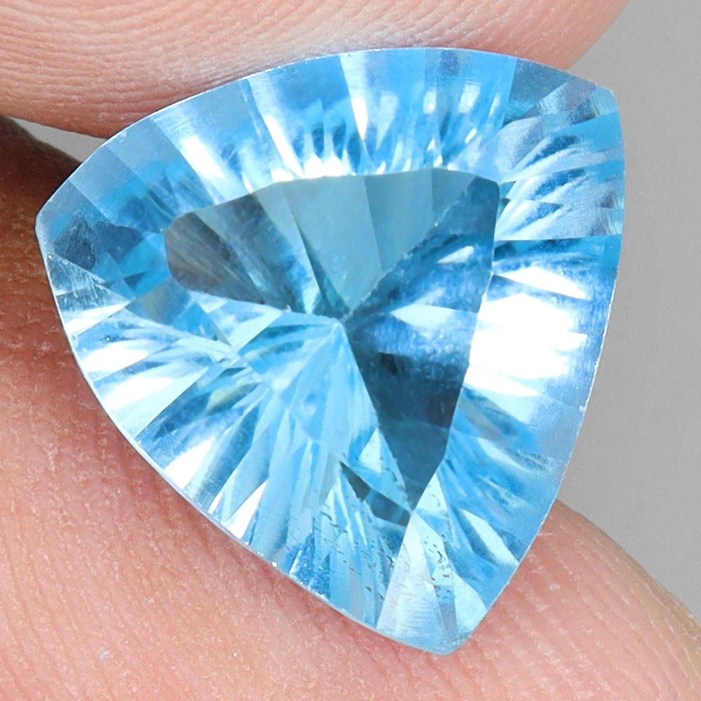 Trilliant Concave Cut Natural Swiss Blue Topaz 6.72ct 13×12.5mm Marvelous Gem