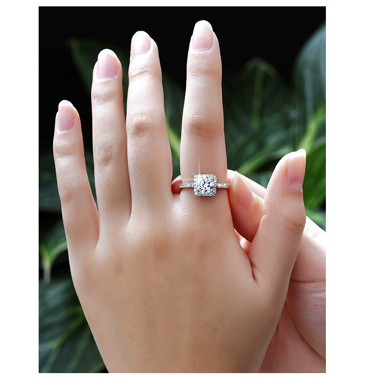 925 Sterling Silver Square Diamond Created Women’s Wedding Engagement Ring R8