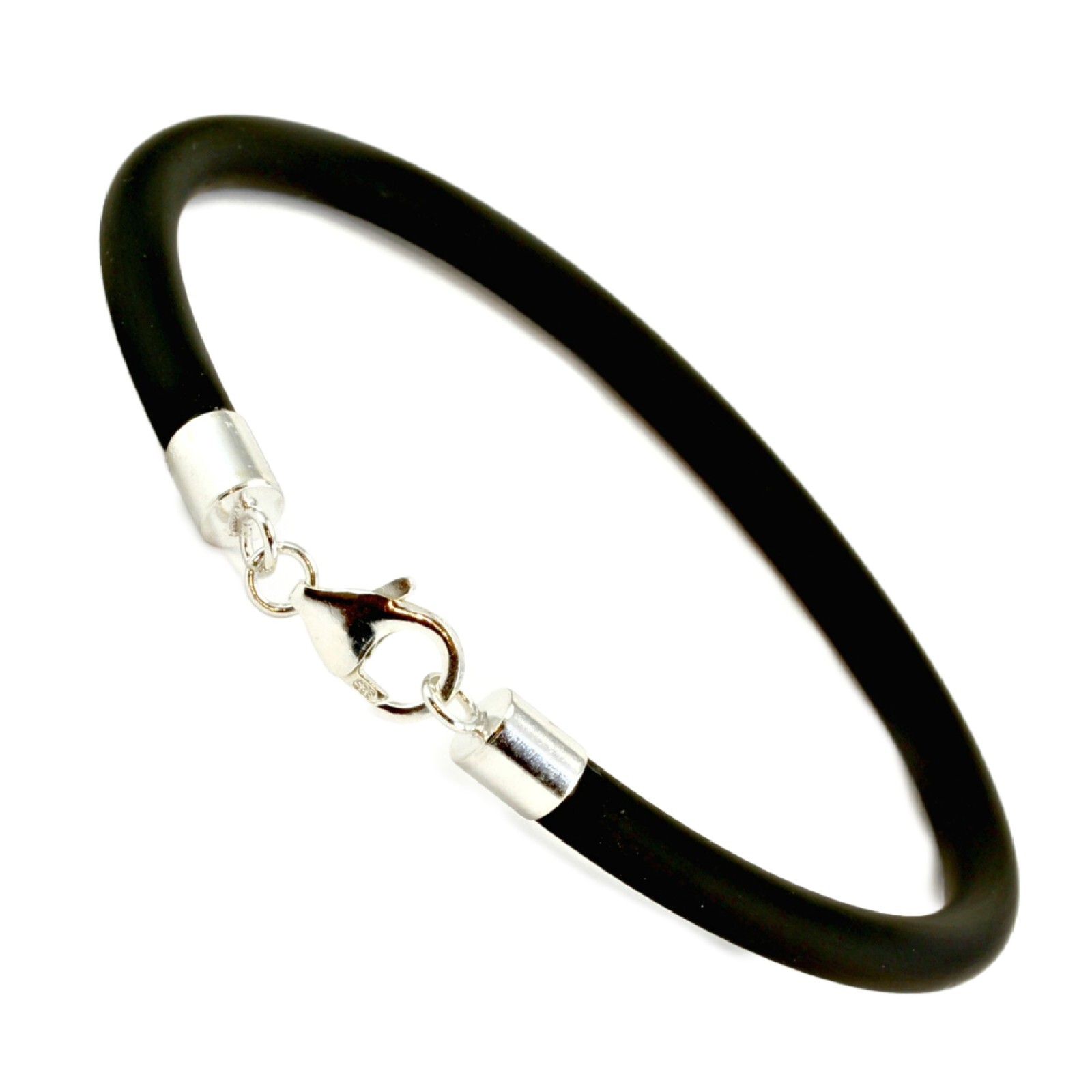 Men’s/Ladies Chunky Rubber Bracelet–5mm Durable Wristband-Sterling Silver Clasp