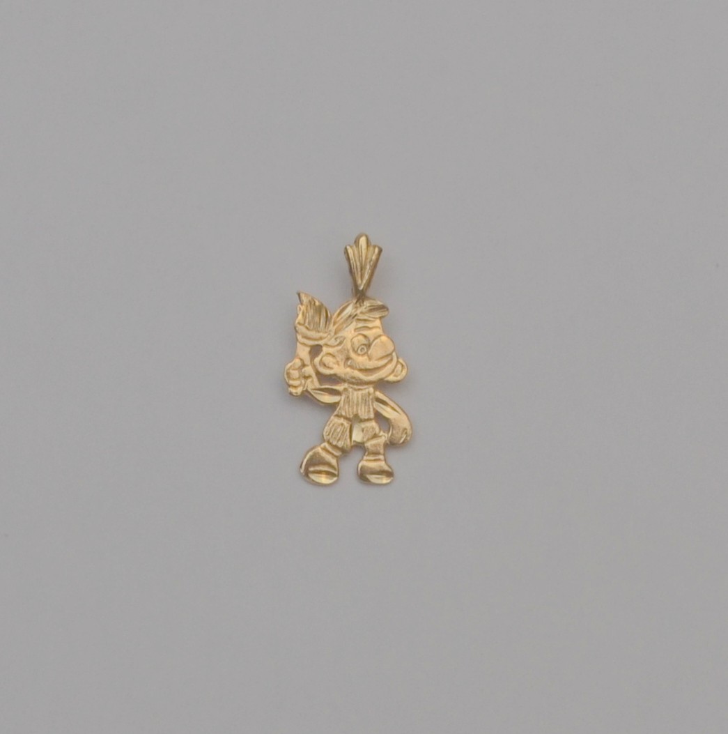 14K Yellow Gold Smurf Character Pendant 22.2mm x 10.9mm 1.1g Cartoon Charm P6