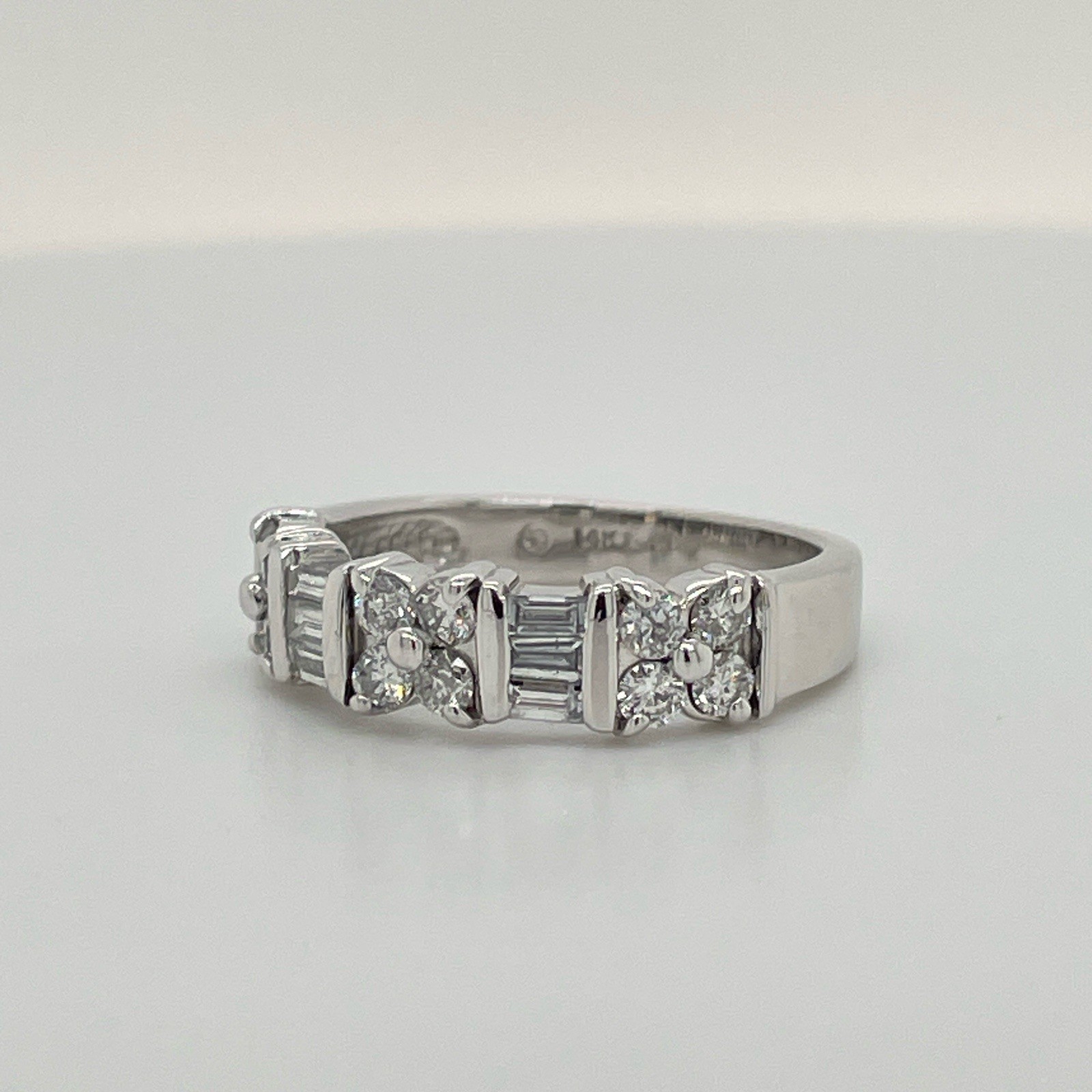14k White Gold Round & Baguette Diamond Band Ring Size 5 1/4 – 3.3 Grams