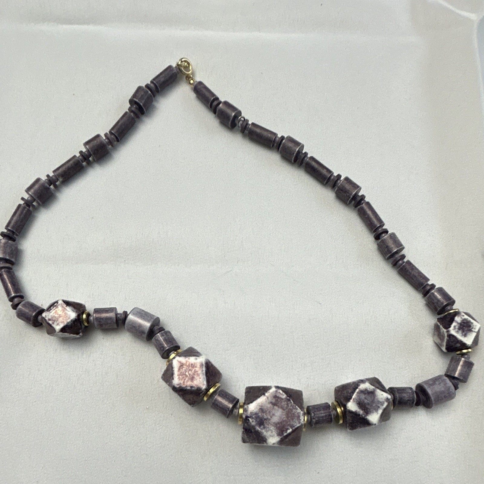 Black Gray Stone Beaded Necklace Hexagon Beads, Hook Closure