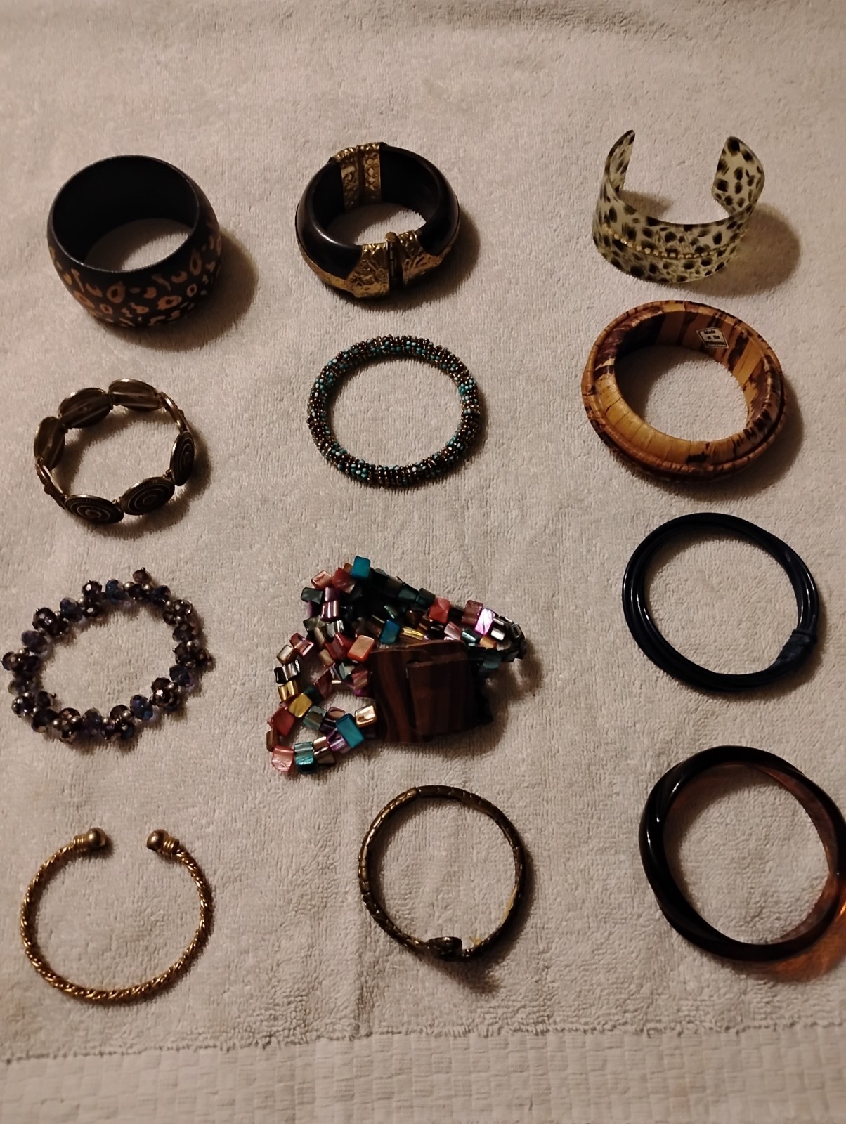 Vintage Bracelets Wood Stretch Beaded Bone Plastic Lot Of 12