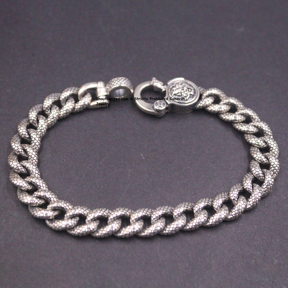 Pure S925 Sterling Silver Chain Men 9mm Dragon Curb Link Bracelet 34-35g 7.9inch