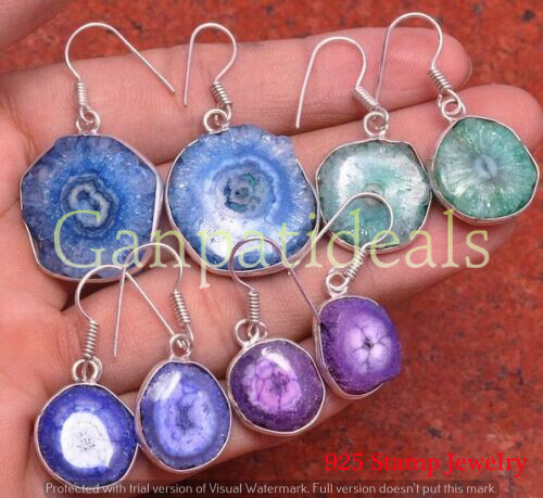 5pcs Lot Quartz Druzy Gemstone Earring 925 Sterling Silver Plated Jewelry