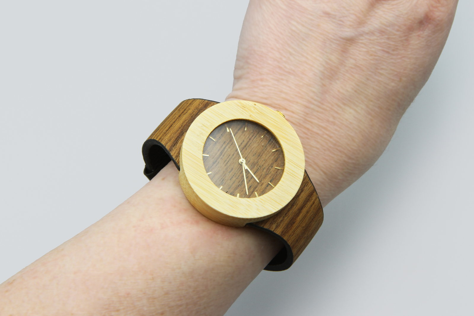 Working Analog Wrist Watch, Teak Wood Strap and Bamboo Body, Running Watch