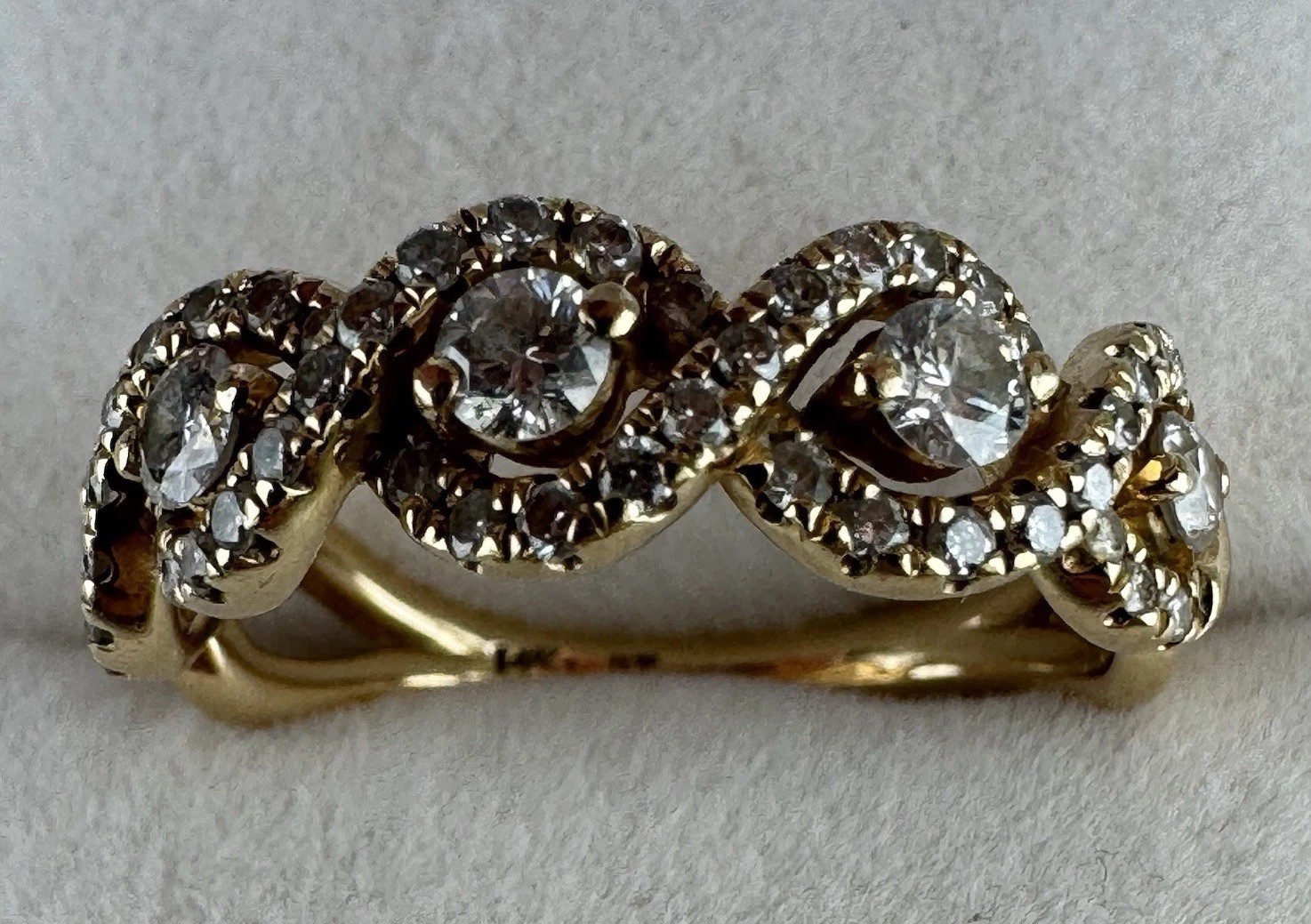 14k Yellow Gold Diamond DNA Criss Cross Anniversary Band Ring Size 6.75″ LLJ