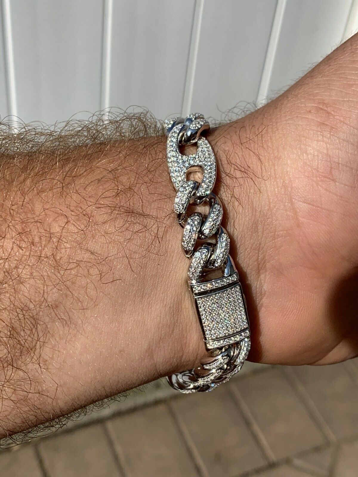 Mens Miami Cuban Iced Gucci Link Bracelet Solid 925 Silver Hip Hop CZ Hip Hop