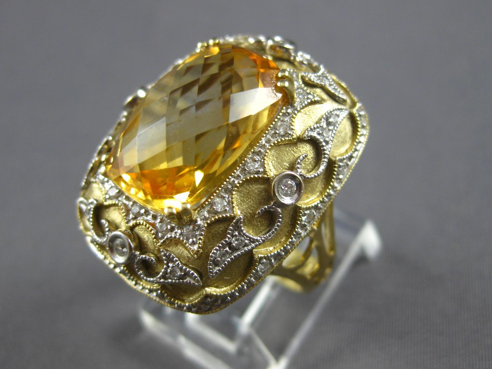 LARGE 7.89CT DIAMOND & AAA CITRINE 14KT 2 TONE GOLD CUSHION & ROUND SQUARE RING