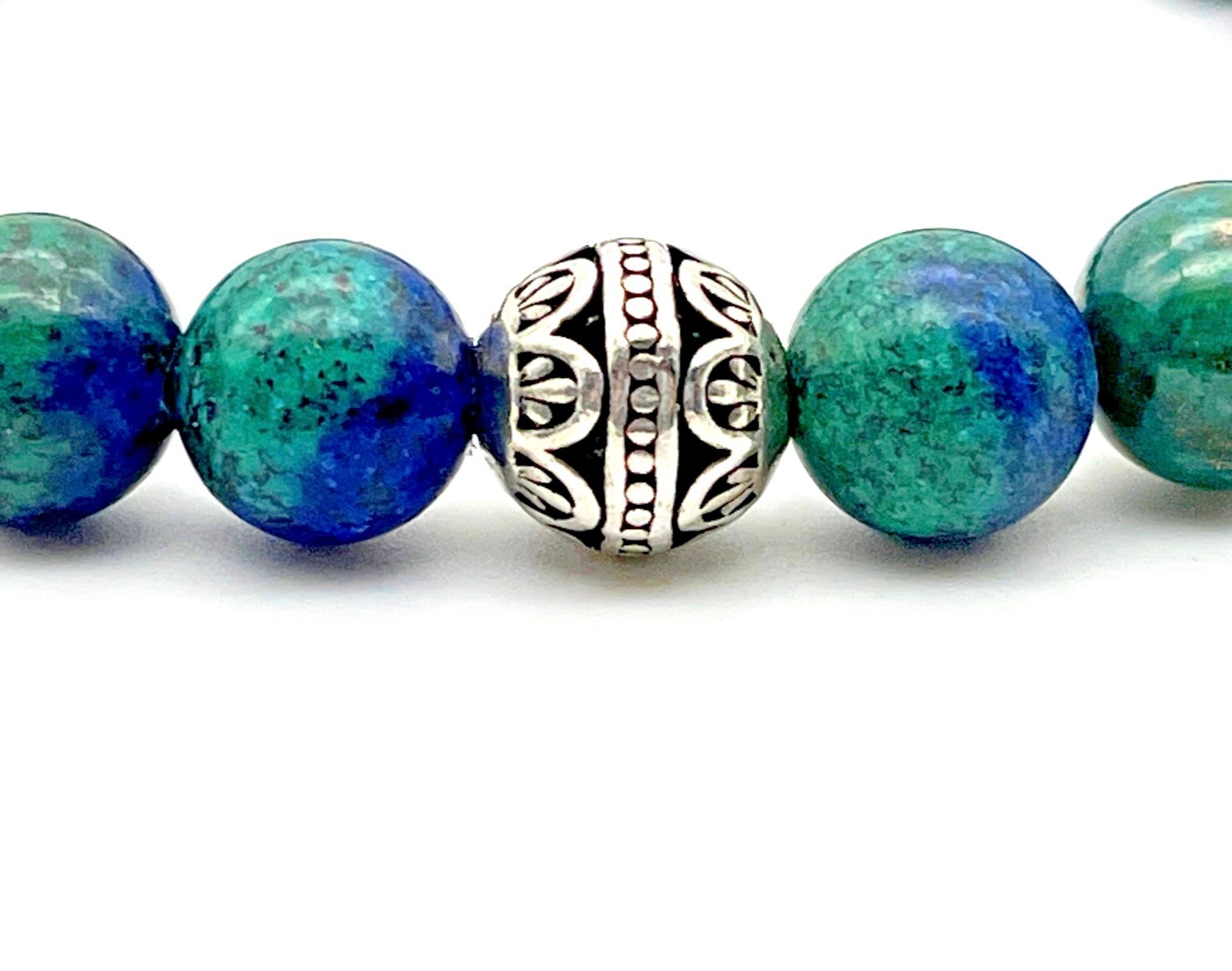 Handmade Eilat Stone & Silver Bali Bead 10mm Gemstone Bracelet