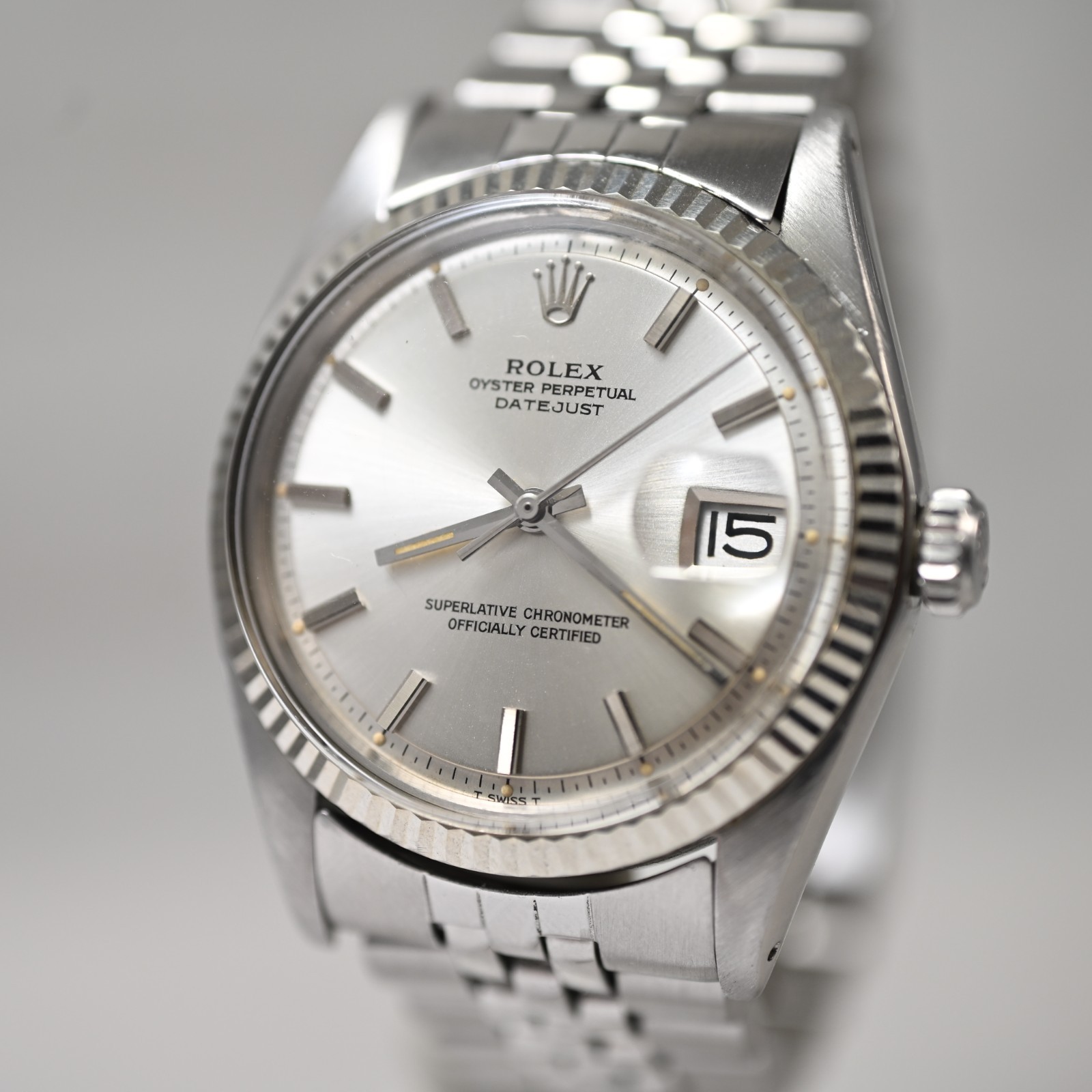 VINTAGE ROLEX OYSTER DATEJUST 1601 SILVER TONE DIAL 14K GOLD SS MEN WATCH