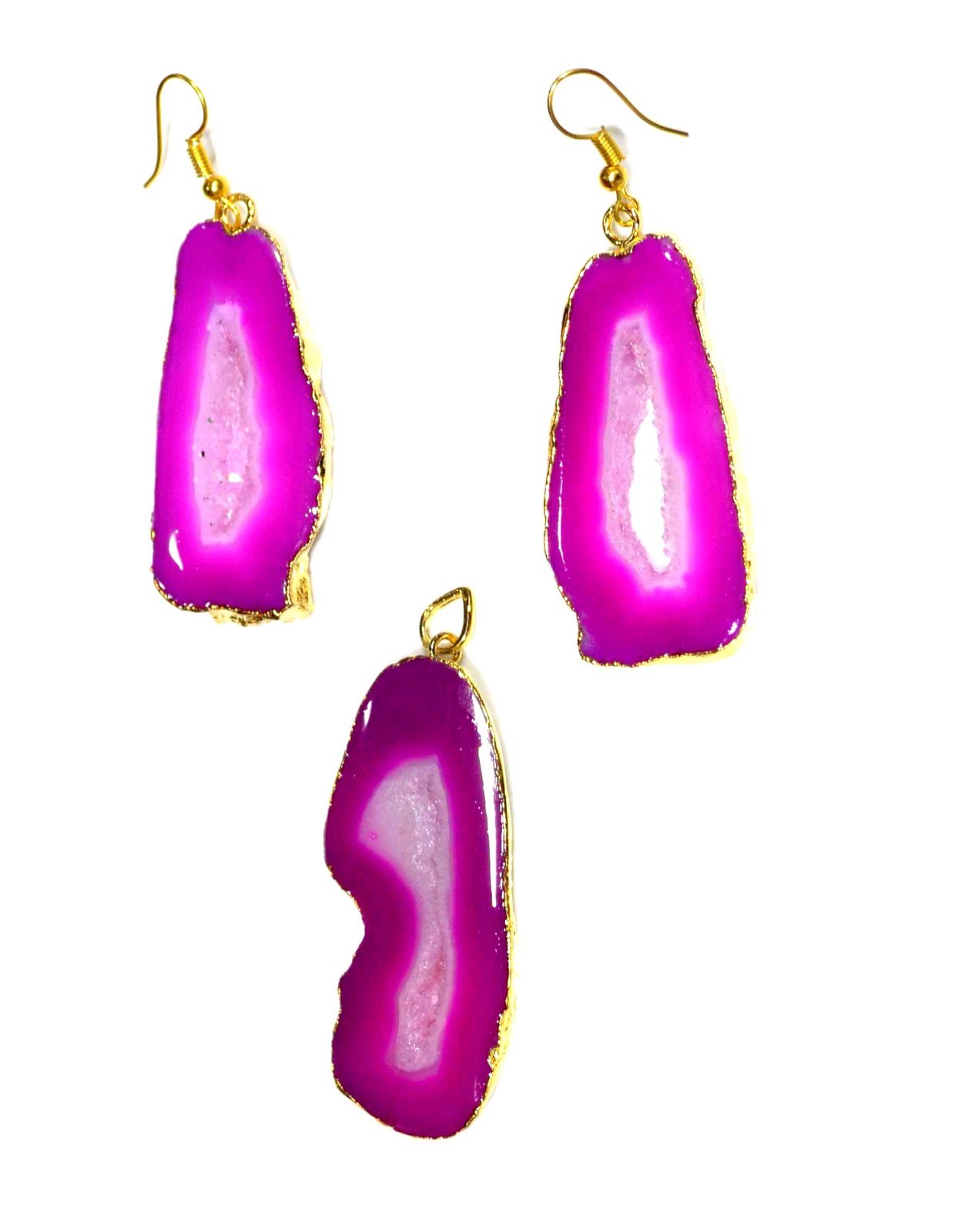 184 Ct. Gold Electro Plated Pink Agate Gemstone Pendant Earrings Set-A585