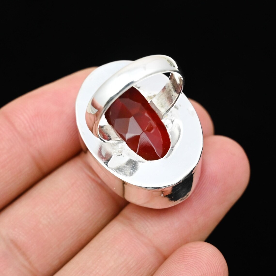 Mozambique Garnet Ring 925 Silver Handmade Statement Boho Christmas Gift For Her