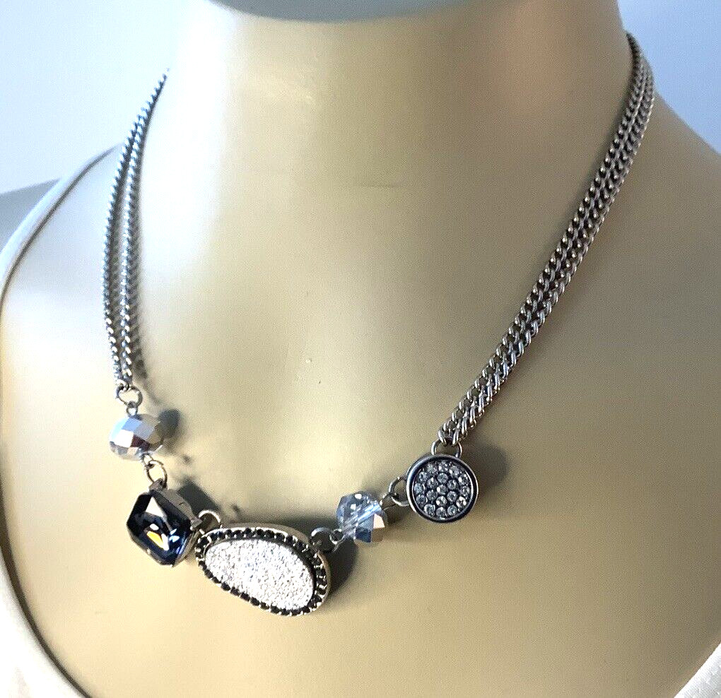Kenneth Cole Rhinestone Abstract Necklace Silver Tone Finish 852