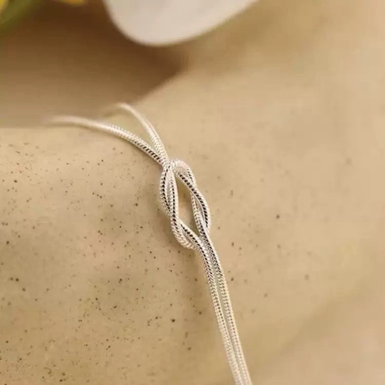 925 Silver Love Knot Bracelet Double Layer Snake Chain Bracelet 041
