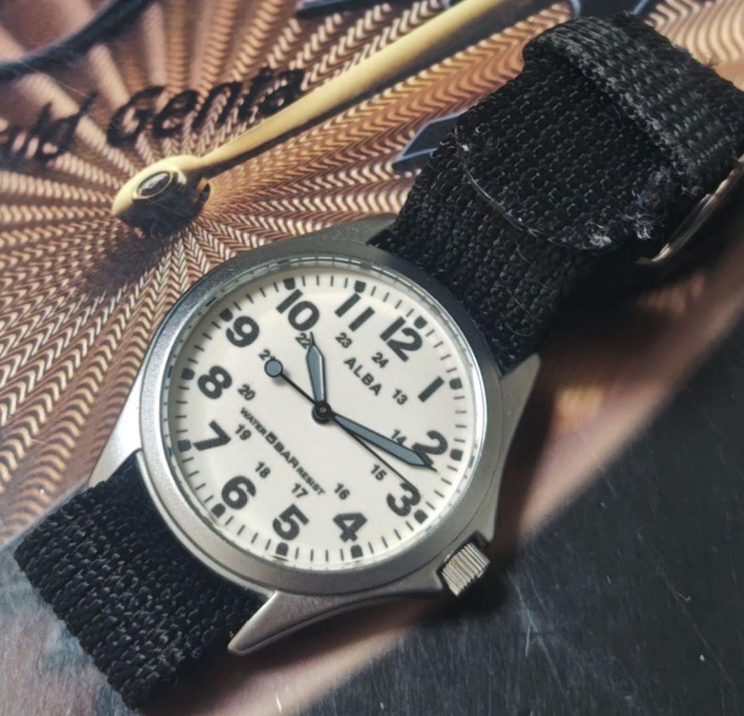 SEIKO ALBA Military Field Watch AQPK401 White Black belt Japan good working