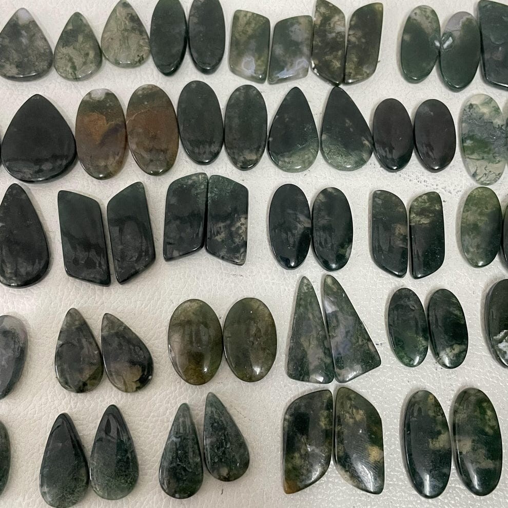 20-40MM Green Moss Agate Matched Earring Pair Cabochon Loose Gemstone Lot
