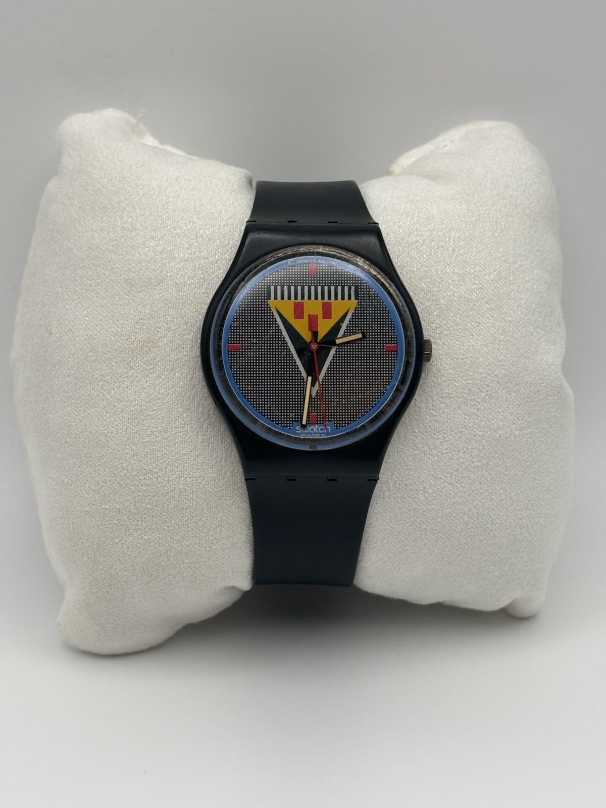 Vintage Swatch Lancelot Mens Watch 34mm Black Case GB110 Swiss New Battery