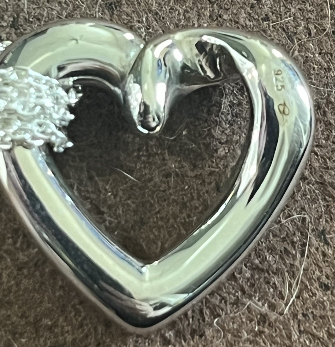 925 Sterling Silver Mesh Chain Necklace 18in Open Heart Charm Pendant Signed