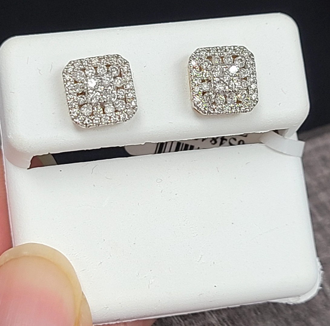 DEAL! 0.60CTW NATURAL REAL DIAMONDS SQUARE STUDS EARRINGS 10K GOLD 8.25mm