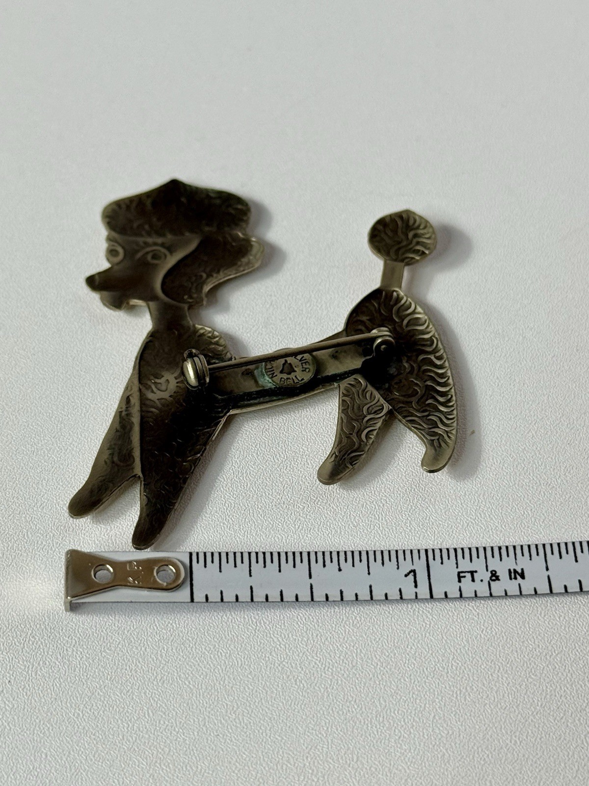 Vintage Bell Trading Nickle Silver Etched Detailed Large Poodle Brooch Pin
