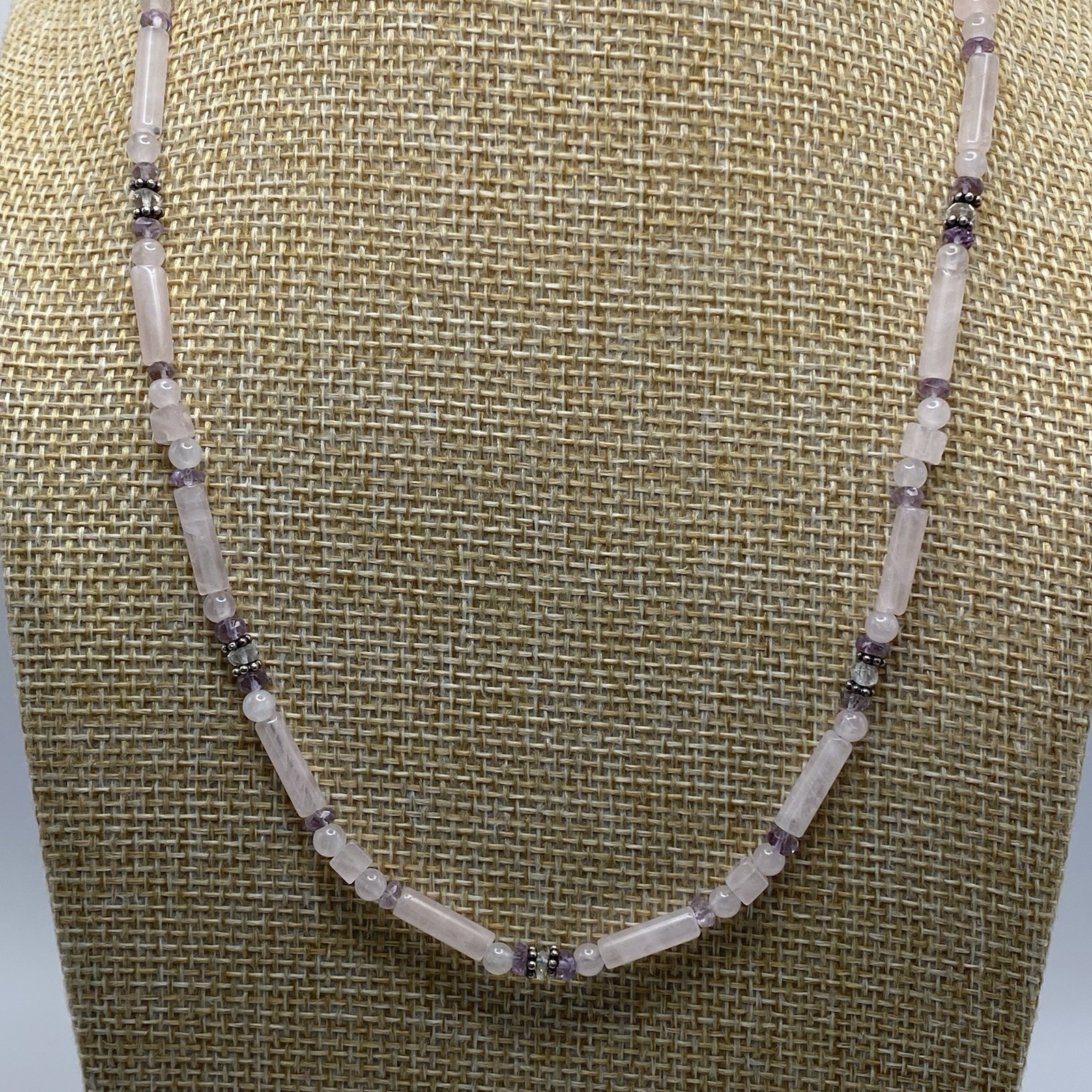 Sajen 925 Sterling Silver Necklace Rose Quartz Amethyst Beaded Accents Vintage