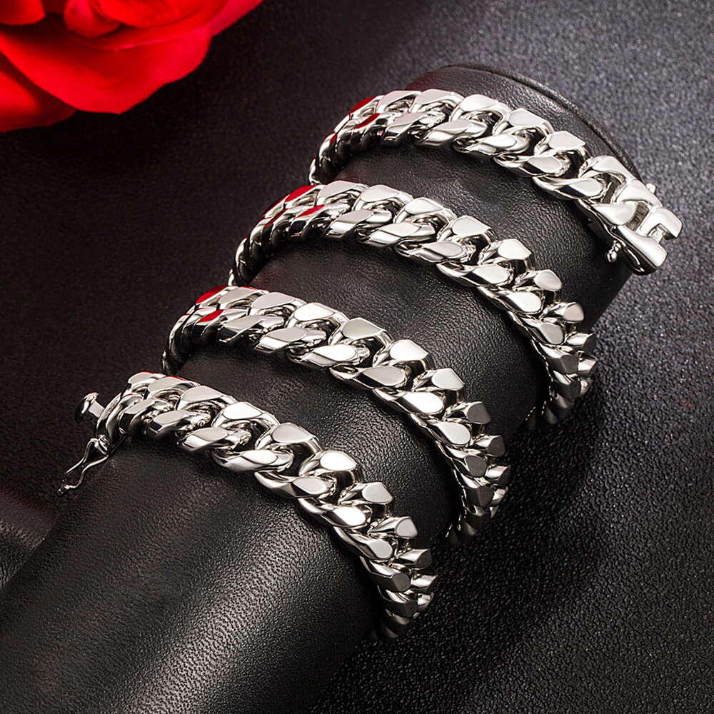 925 Sterling Silver Miami Cuban Link Chain Men’s Necklace 22″ 24″ 26″ 28″ 12mm