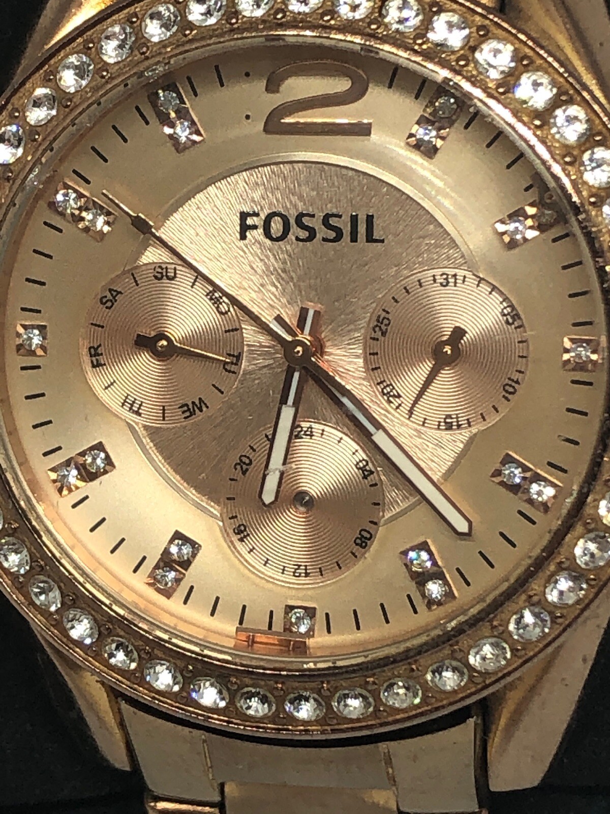 Fossil ES2811 Womens Gold Stainless Steel Analog Rose Gold Dial Wrist Watch HG31
