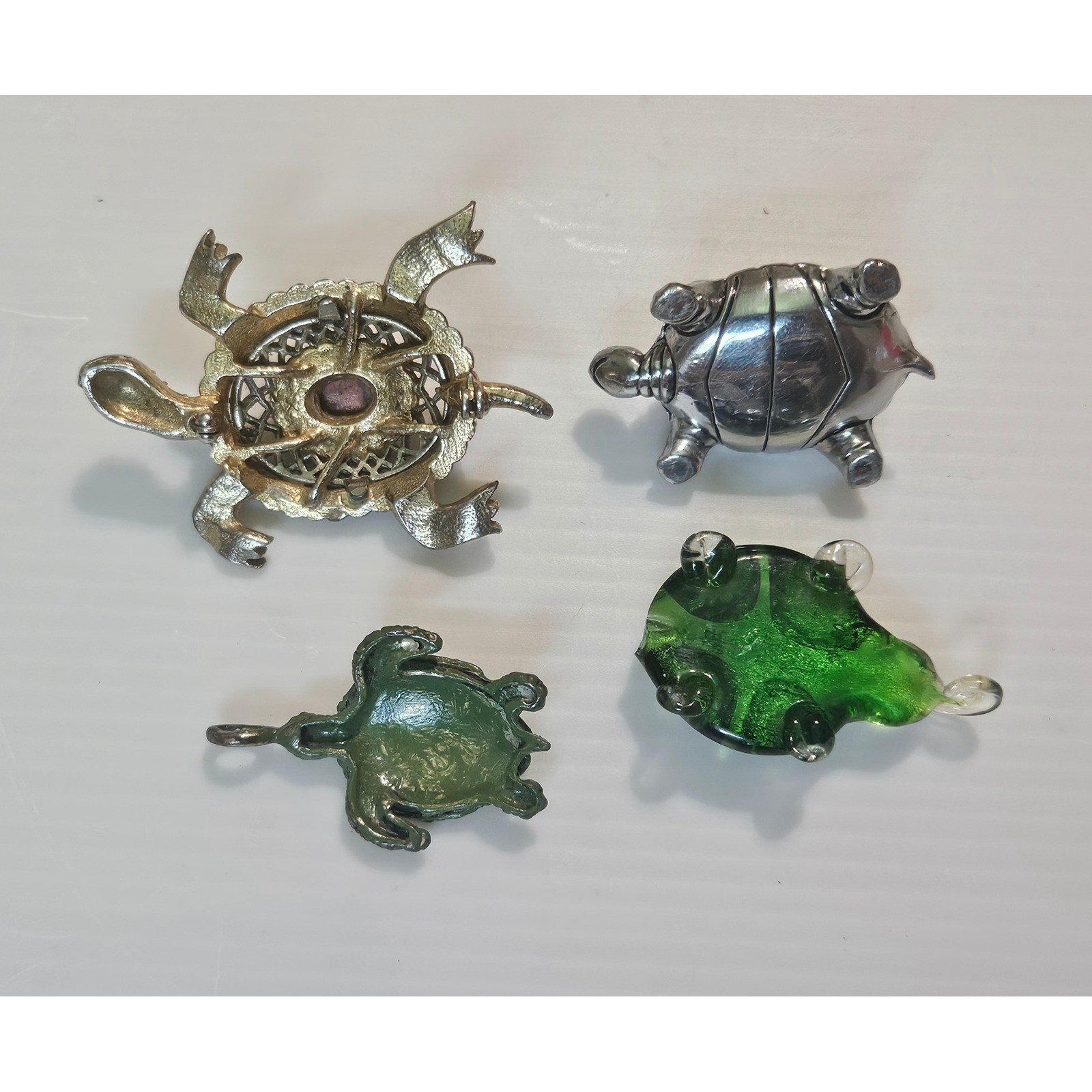 Vintage Turtle Figurines Lot – Metal, Resin & Acrylic Turtles – Small Set