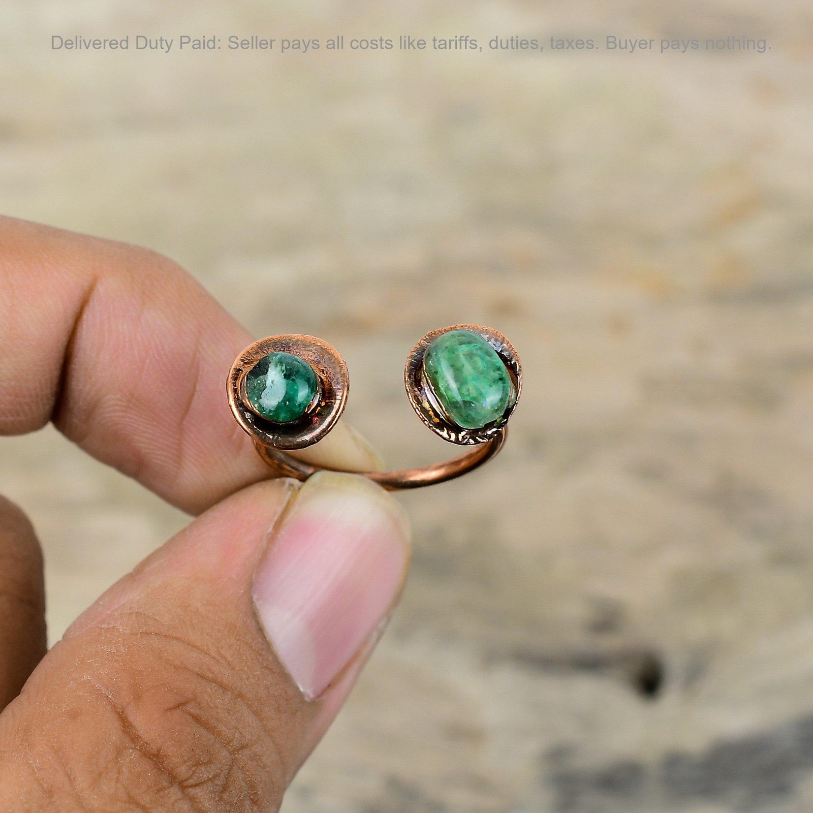 Copper Zambian Emrald Gemstone Bezel Solitaire Electroformed New Ring Jewelry