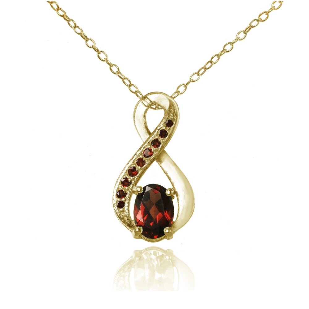 Yellow Gold Flashed Sterling Silver Garnet Infinity Drop Necklace