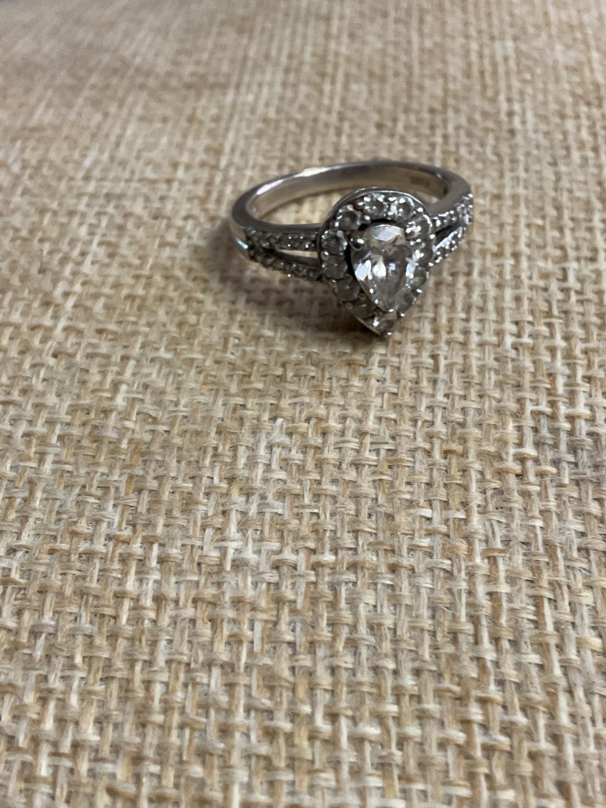 Sterling Silver 925 Ring CZ Pear Shape Design Signed 925 H Size 6.75